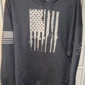 Grunt Style Rifle Flag 2.0 Pullover Hoodie Grey LARGE Unisex Mens/Womens EEUC